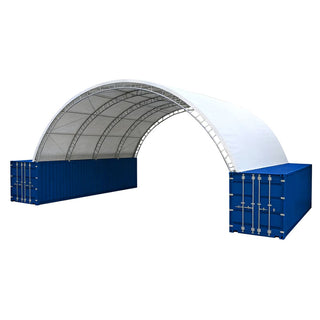 40ft x 40ft Double Frame Container Canopy – Heavy-Duty Tarpaulin Warehouse Shelter (Containers Not Included)