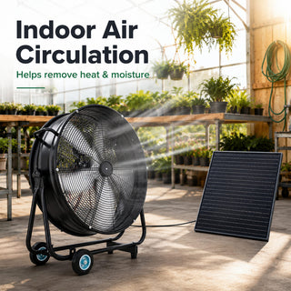 24"/30" Wheeled Solar Ventilation Fan with 140W Adjustable Monocrystalline Panel, 130W DC Brushless Motor & 3-Speed Remote for Warehouse & Workshop