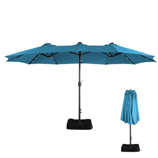 15FT Rectangular Outdoor Umbrella with LED Lights & Base – Day-to-Night Patio Shade for Backyard & Garden