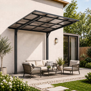 8x8 FT Galvanized Steel Outdoor Shelter with Sloped PC Roof, Multi-Use Awning for Bikes, BBQ & Patio