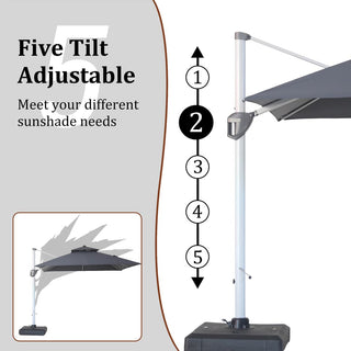 10 Ft Square Aluminum 360° Cantilever Patio Umbrella with Cover – Outdoor Yard Market Shade