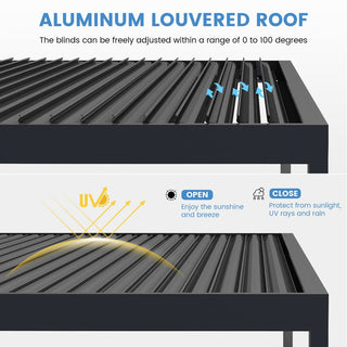 Aluminum Pergola Gazebo with Adjustable Louvered Roof & LED