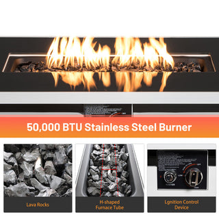 42 W x 25 H Inch Steel Outdoor Propane Fire Pit Table with Lid, 50,000 BTU Patio Heating