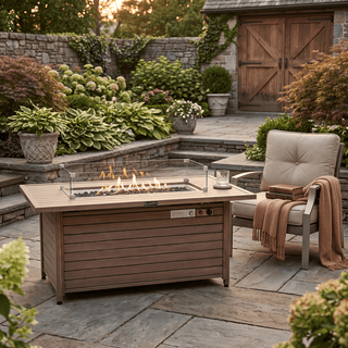 50,000 BTU Outdoor Propane Fire Pit Table with Glass Wind Guard, Lava Glass, Aluminum Frame & Stainless Steel Burner for Patio