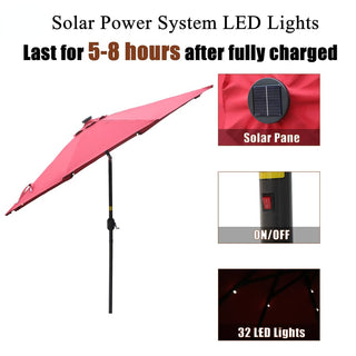9ft Solar LED Patio Umbrella – Outdoor Market Umbrella with 32 LED Lights, Tilt & Crank