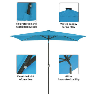10Ft Outdoor Rectangular Umbrella with 26 Solar-Powered LED Lights, Crank and Tilt