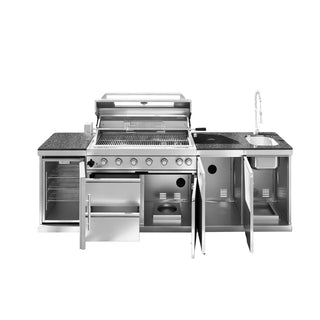 43" Outdoor Kitchen Island with 6-Burner 85,000 BTU Grill, Fridge, Rotisserie & Granite Countertops