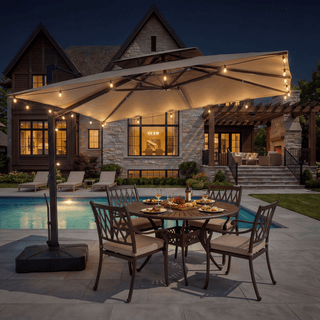 10 FT Square Aluminum Cantilever Patio Umbrella with Hook – Offset Outdoor Umbrella in Navy Blue/Tan/Gray for Patio & Garden
