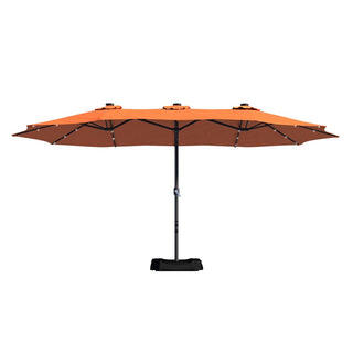 15FT Rectangular Outdoor Umbrella with LED Lights & Base – Day-to-Night Patio Shade for Backyard & Garden