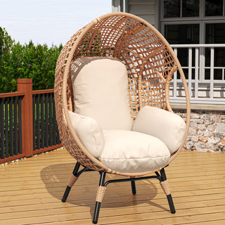 Outdoor Hanging Egg Chair with Stand, 400 lbs Capacity Patio Swing Chair, PE Rattan Wicker Lounge Chair with 8-Inch Thick Cushion,