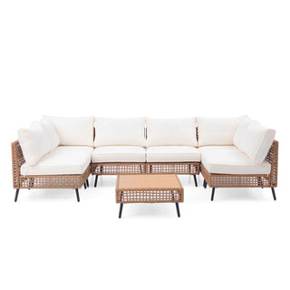 7-Piece Outdoor Sectional Sofa Set, All-Weather PE Wicker Rattan Patio Conversation Set with Thick Cushions & Coffee Table