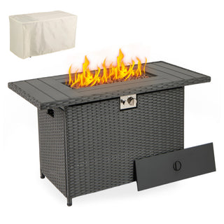 44.5 Inch Propane Fire Pit Table Rattan Gas 2-in-1 with Stainless Steel Burner