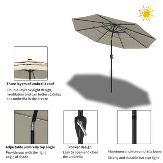 10FT 3-Tier Solar LED Patio Umbrella with Tilt & Crank, Aluminum Market Umbrella for Backyard, Deck & Garden