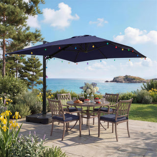 10x13FT Aluminum Cantilever Patio Umbrella with 1100LBS Wheeled Base, 360° Rotation & Stepless Tilt, UV50+ Waterproof Canopy