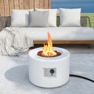 Round Terrazzo Propane Gas Fire Pit Protective PVC Cover, Lava Rocks Included
