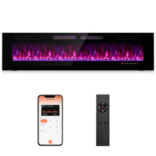 42/60/72 Inch Ultra-Thin Electric Fireplace with Decorative Crystals