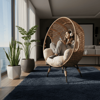 Outdoor Hanging Egg Chair with Stand, 400 lbs Capacity Patio Swing Chair, PE Rattan Wicker Lounge Chair with 8-Inch Thick Cushion,