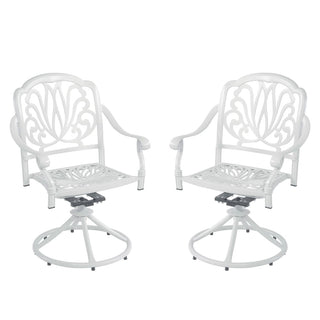 2-Piece White Cast Aluminum Outdoor Patio Swivel Dining Chairs for Garden, Deck & Backyard