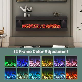 50"/60"/72" Wall-Mounted Electric Fireplace with Suspended LED Lighting, Modern Indoor Fireplace for Living Room