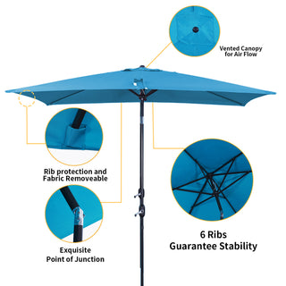 10 ft. Aluminum Rectanglar Market Patio Umbrella in Navy Blue/Red/Tan/Lake Blue/Gray