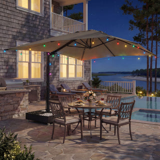 10x13FT Aluminum Cantilever Patio Umbrella with 1100LBS Wheeled Base, 360° Rotation & Stepless Tilt, UV50+ Waterproof Canopy