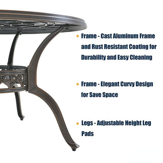 40" Round Cast Aluminum Outdoor Dining Table in Antique Bronze/White with 1.9" Umbrella Hole, Standard Height for Patio & Garden