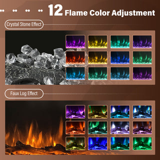 50/60/72-Inch Wall-Mounted & Recessed Electric Fireplace with Overheat Protection, Black