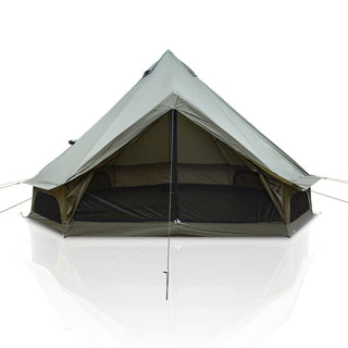 13.1FT 4-Season Bell Tent, Waterproof Canvas Glamping Yurt with Stove Jack, Green/Beige Family Camping Tent for 6-8 Persons Outdoor Camping & Parties