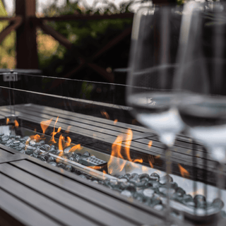 50,000 BTU Outdoor Propane Fire Pit Table with Glass Wind Guard, Lava Glass, Aluminum Frame & Stainless Steel Burner for Patio