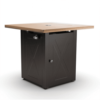 50,000 BTU Outdoor Propane Fire Pit Table, ETL Certified Gas Fire Pit with Side Door, Wood-Look Tabletop & X-Shaped Base