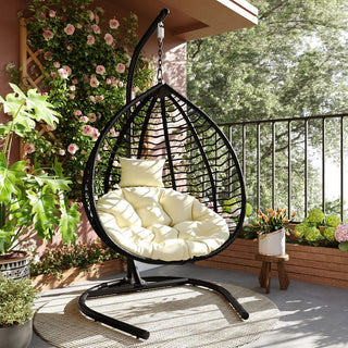 Foldable Rattan Hanging Egg Chair with Stand – Indoor & Outdoor Swing Chair for Porch, Garden & Balcony