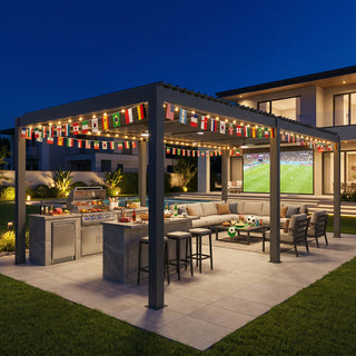 Aluminum Double Pergola Gazebo with Adjustable Louvered Roof & LED