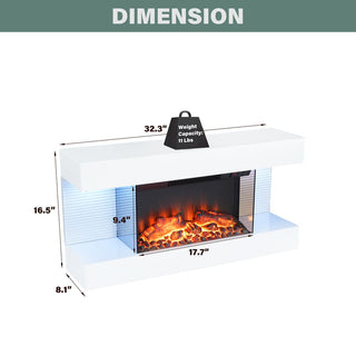 32"/50"/60"/72" Wall-Mounted Electric Fireplace with Suspended LED Lighting, Modern Indoor Fireplace for Living Room