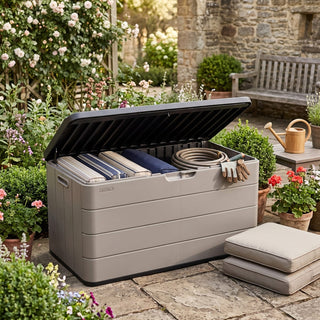 120 Gal. Outdoor Resin Storage Box, Waterproof Lockable Deck Box for Patio Cushions, Garden Tools & Pool Accessories
