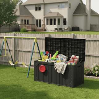 100 Gal. Outdoor Storage Box Black/Brown/Gray Resin Deck Box