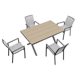 5-Piece Outdoor Aluminum Dining Set with Teslin Chairs & Plastic Wood Tabletop – Weather-Resistant Patio Furniture Set for Garden & Backyard