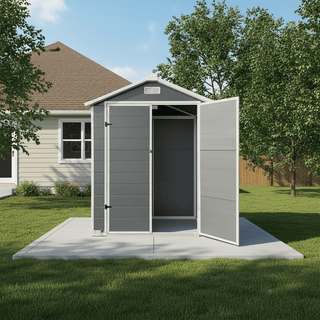 6x6 / 6x4 FT Resin Outdoor Storage Shed with Floor, Lockable Door, Weatherproof Plastic Garden Shed for Backyard & Lawn