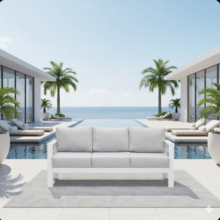 73" All-Weather Aluminum Patio Sofa, 3 Seat Outdoor Couch with Thick Cushions &  Frame