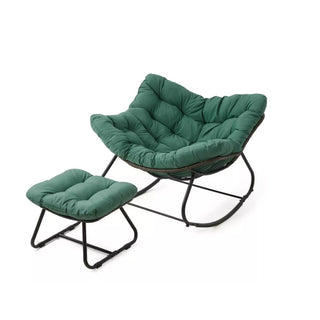 Dark Gray/Light Gray/Green Egg Rocking Chair with Ottoman, All-Weather Wicker Lounge & Cushions