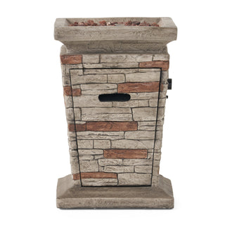 Outdoor 19.50" MGO Fire Column - 40,000 BTU, Natural Stone (Tank Inside)