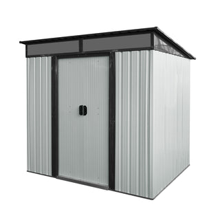 Outdoor Metal Storage Shed 6X5 FT with Window & Skylight Panel, Waterproof Tool Storage for Lawn & Patio