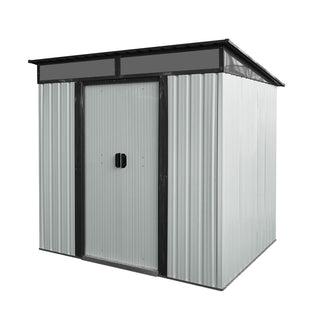 Outdoor Metal Storage Shed 6X5 FT with Window & Skylight Panel, Waterproof Tool Storage for Lawn & Patio