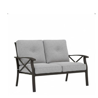 48" All-Weather Metal Loveseat 2 Seats Couch Sofa with Gray/Beige/Khaki Cushions with black Frame