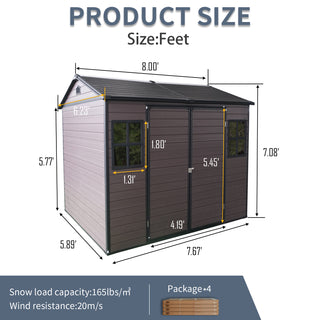 8 x 6 ft Resin Outdoor Storage Shed Waterproof Shed with Floor & Two Windows & Lockable Door, Tool Shed for Garden, Patio, Backyard,Grey/Black/White+Gray/Brown