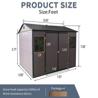 8 x 6 ft Resin Outdoor Storage Shed Waterproof Shed with Floor & Two Windows & Lockable Door, Tool Shed for Garden, Patio, Backyard,Grey/Black/White+Gray/Brown