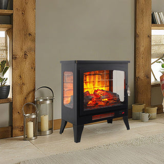 21-Inch Freestanding 3-Sided Electric Fireplace Stove Heater with 3D Flame Effect & Remote Control