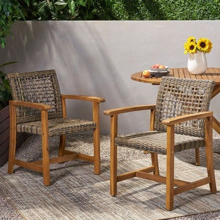 Two-Piece Wooden Rattan Dining Chair Set, Featuring A Weaving Technique