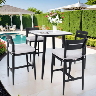 5-Piece Outdoor Patio Bar Set – 35.4" Marble-Style Sintered Stone Table & Aluminum Bar Stools with Sunbrella® Cushions