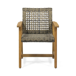 Two-Piece Wooden Rattan Dining Chair Set, Featuring A Weaving Technique