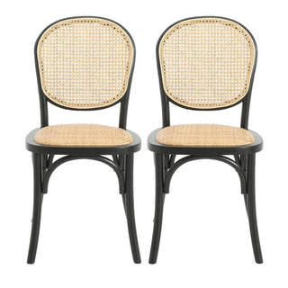 Elegant Vintage Rattan Dining Chairs With Solid Birch Wood Frame (Set Of 2)